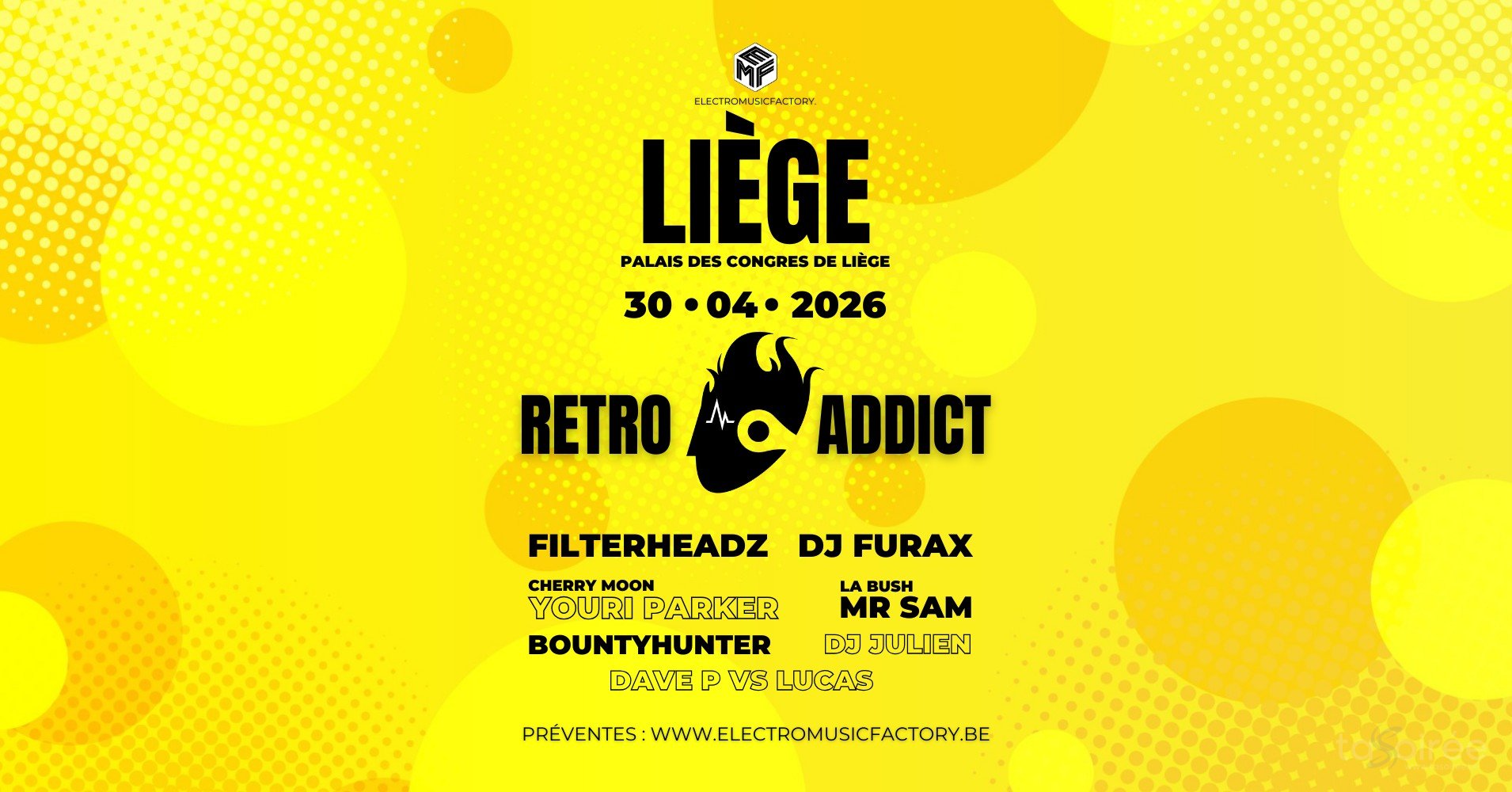 Affiche de la soirée Retro Addict à Liège