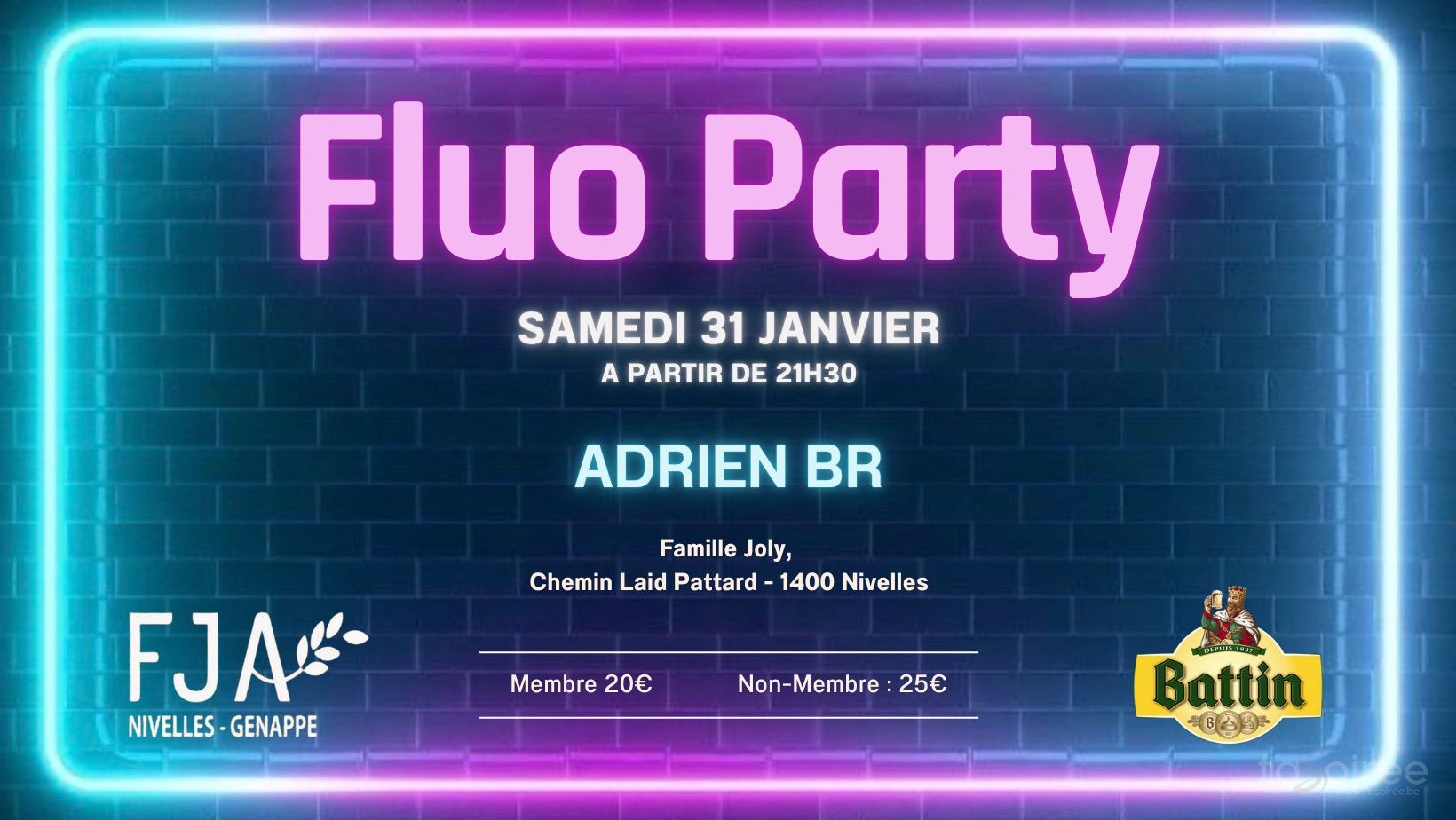 Affiche de la soirée Fluo Party à Nivelles