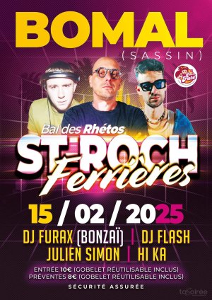 Affiche recto de l'événement : Bal des rhétos de Saint-Roch Ferrières