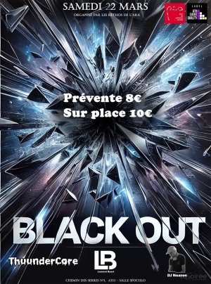 Affiche recto de l'événement : Blackout - Soirée des rhétos de l'ARA