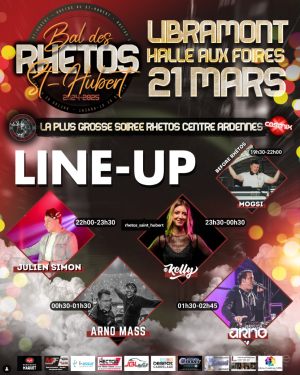 Affiche recto de l'événement : Soirée des rhétos de St-Hubert