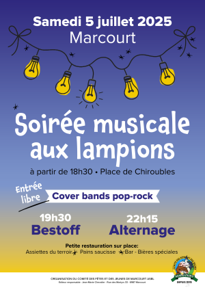 Affiche recto de l'événement : Soirée aux lampions - Cover bands & Kermesse