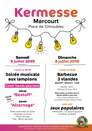 Affiche verso de l'événement : Soirée aux lampions - Cover bands & Kermesse