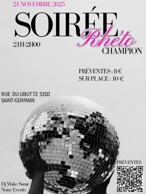 Affiche recto de l'événement : Soirée rhéto 2025